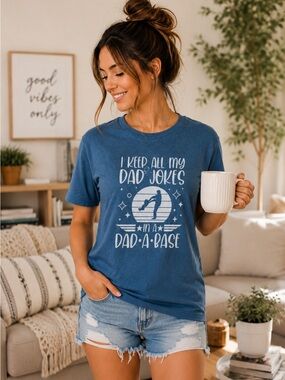 RUSTIC UNITED Graphic T-Shirt I KEEP ALL MY DAD JOKES Dad-A-Base Unisex Medium